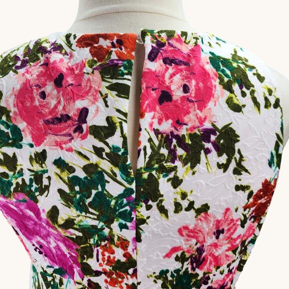Liz Claiborne Women’s 16W Floral A-Line Dress Pink White Textured Stretch Church - Picture 8 of 14